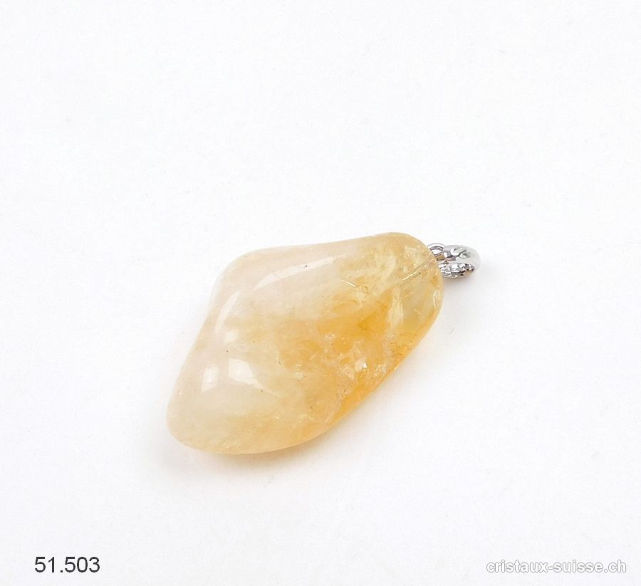 Pendentif Citrine 3 cm avec boucle argent 925. Pièce unique. Offre Spéciale