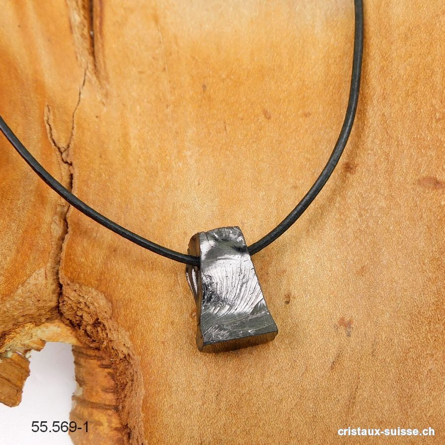 Schungite noble 2 cm, percé avec collier cuir 45 cm. Pièce unique