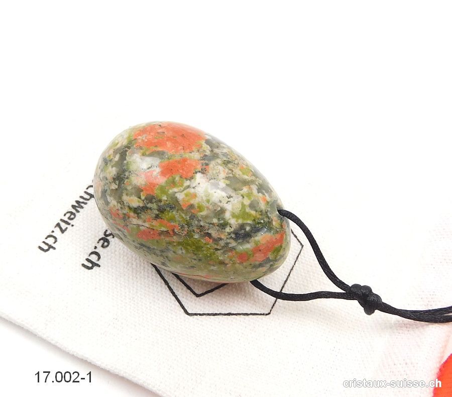 1 Oeuf YONI Unakite - Epidote 4,5 x 3 cm. Taille L, Percé. Pièce unique