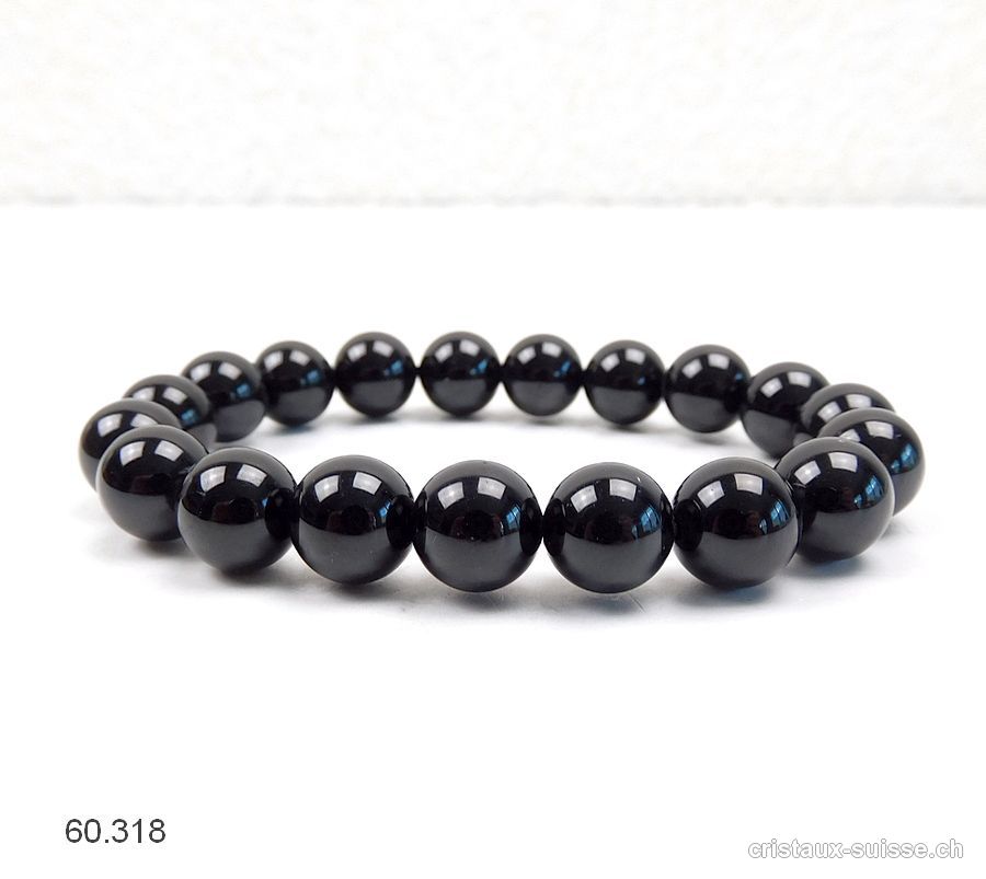 Bracelet Tourmaline noire 10 mm, élastique 18,5 cm