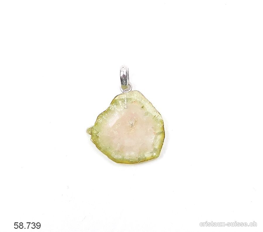 Pendentif Tourmaline verte - Verdélite, tranche et argent 925. Pièce unique