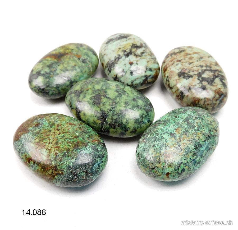 Chrysocolle - Diorite pierre anti-stress arrondie 4,5 x 2,8 - 3 cm. Offre Spéciale