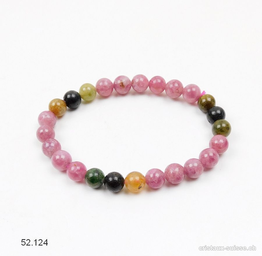 Bracelet Tourmalines toutes couleurs 7-7,5 mm / 17,5-18 cm. Taille SM