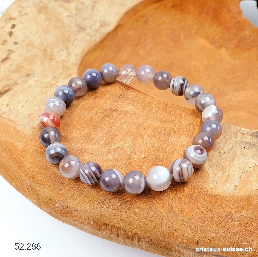 Bracelet Agate Botswana 8 mm, élastique 19 cm. Taille M-L