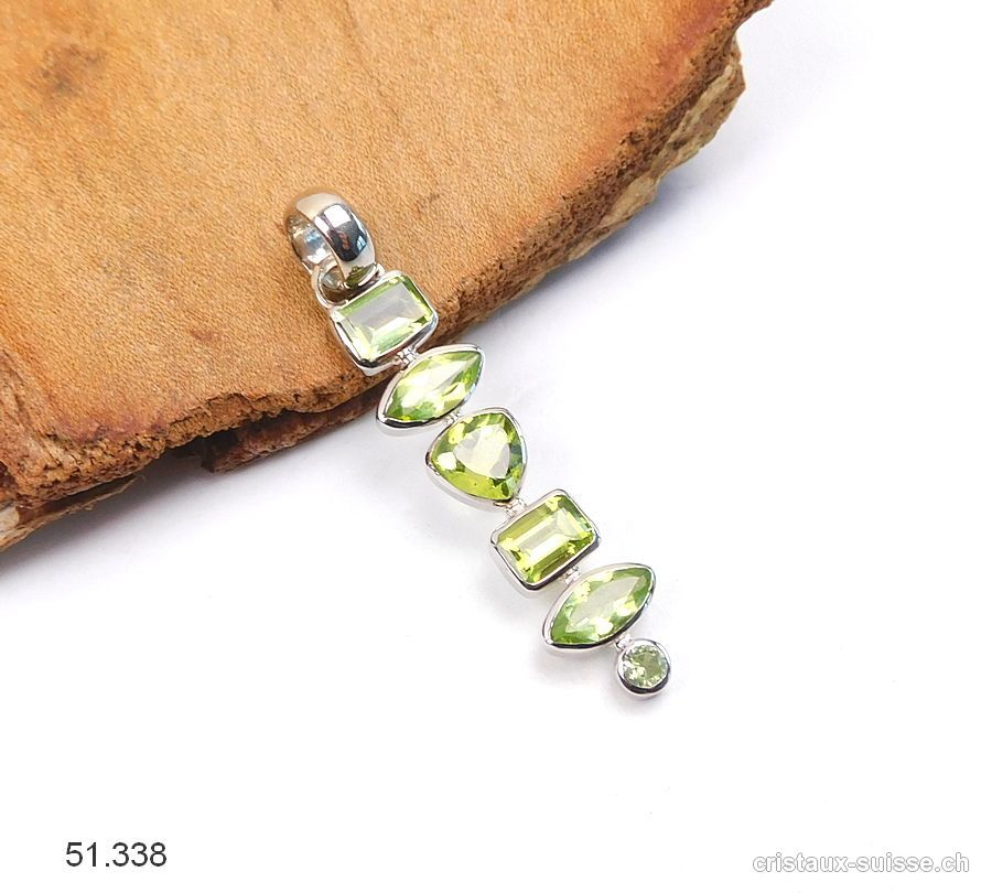 Pendentif Péridot - Olivine facetté en argent 925 platiné