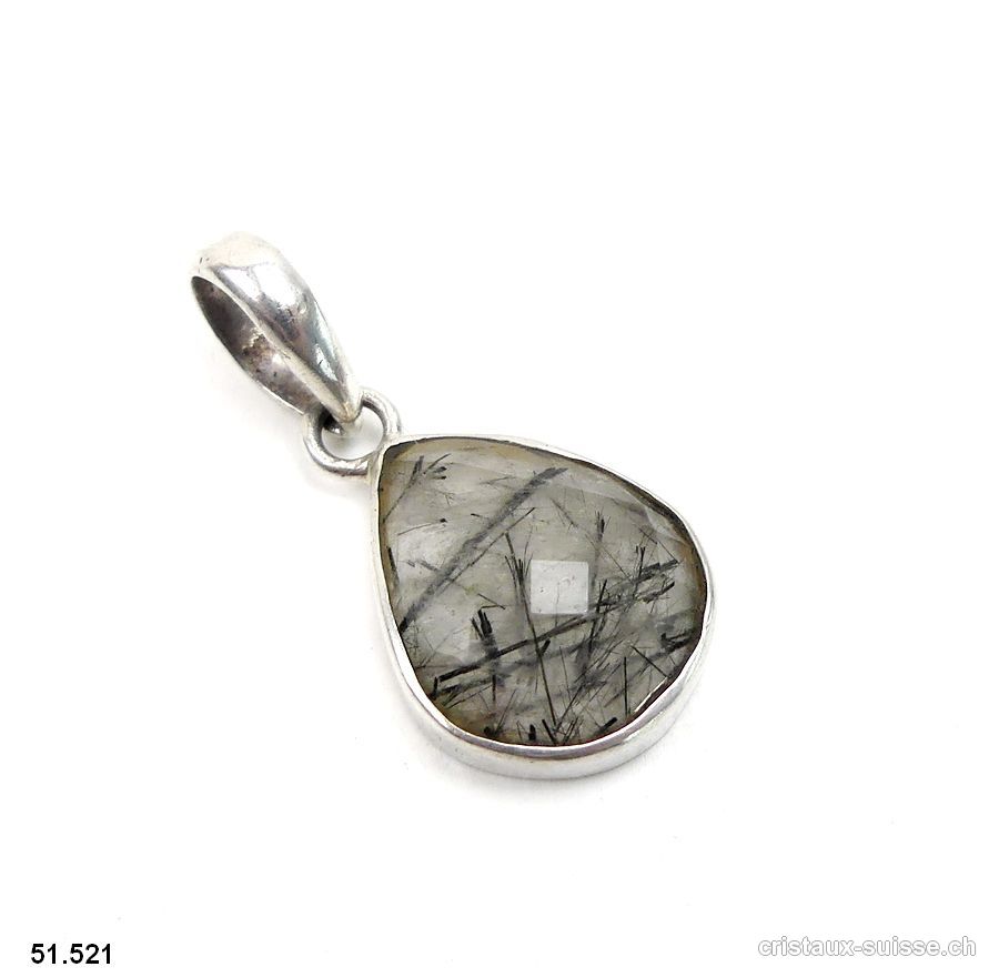 Pendentif Tourmaline - Quartz facetté en argent 925. Pièce unique