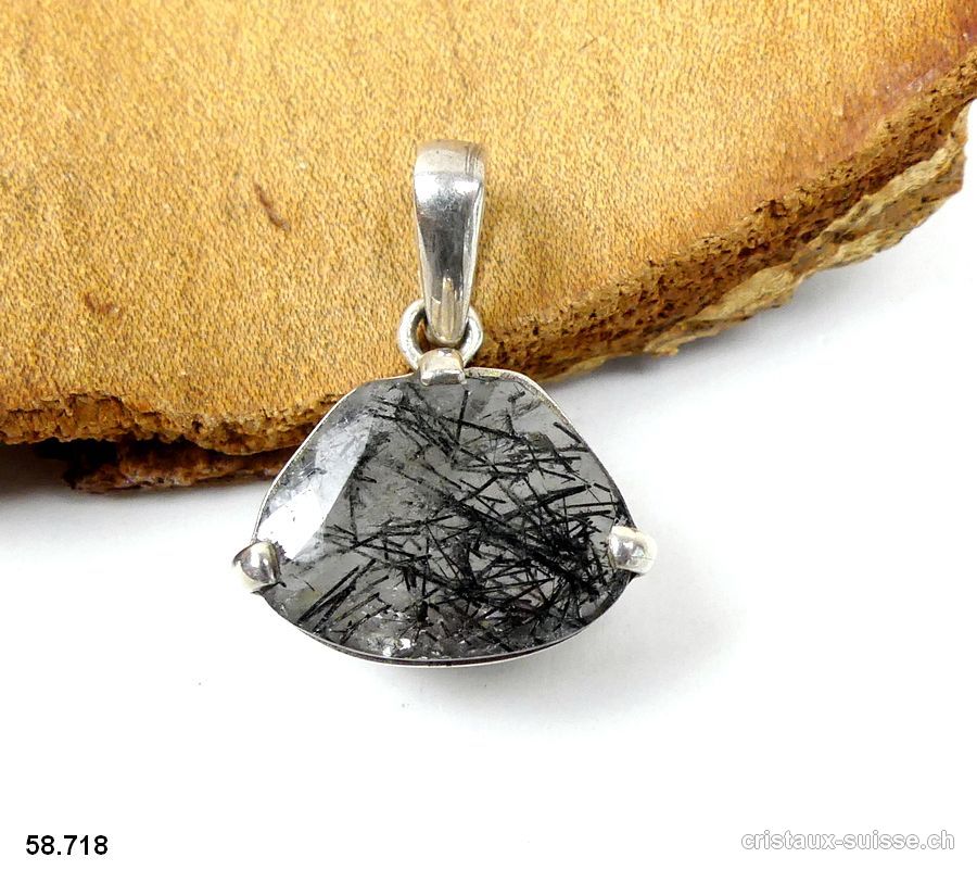 Pendentif Tourmaline - Quartz facetté en argent 925. Pièce unique