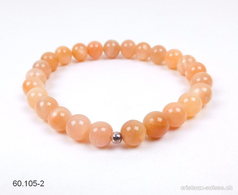 Bracelet Pierre de Lune orange 8 mm / 19 cm. Pièce unique Qual. A