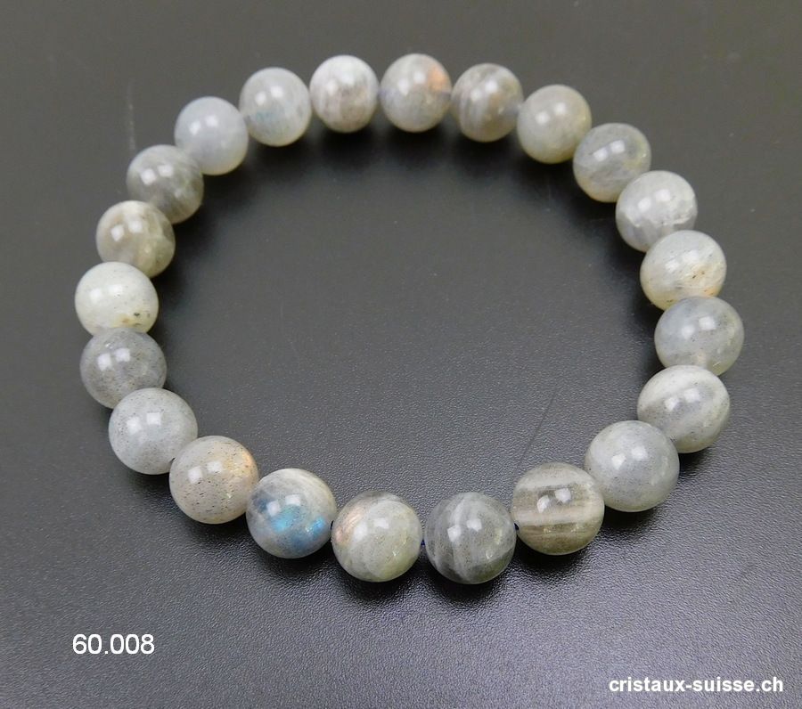 Bracelet Labradorite claire 8,5 mm, élastique 18,5 cm