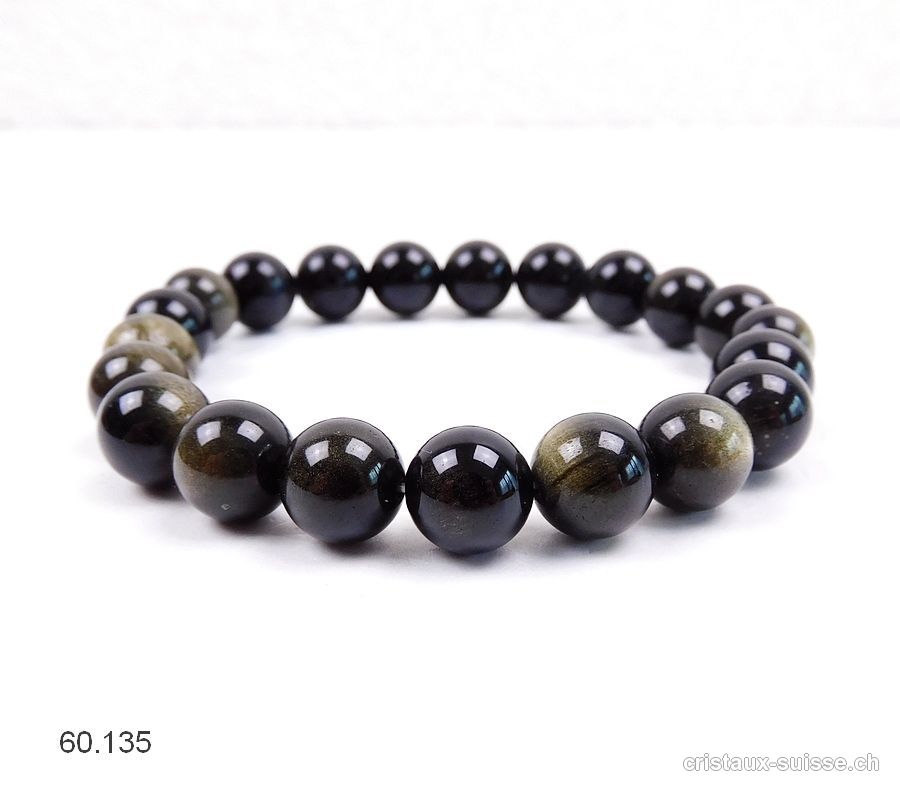 Bracelet Obsidienne dorée 10 mm / 21 cm. Taille L