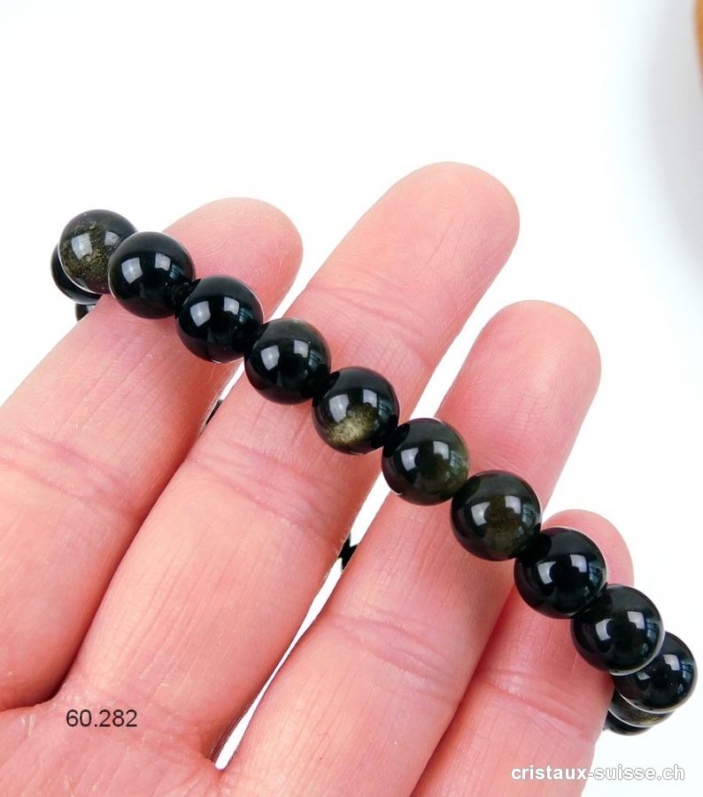 Bracelet Obsidienne dorée 8 mm / 21 cm. Taille L