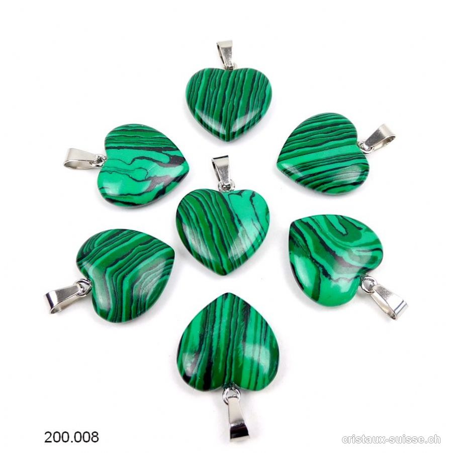 Pendentif Malachite Coeur 2 cm, boucle en métal