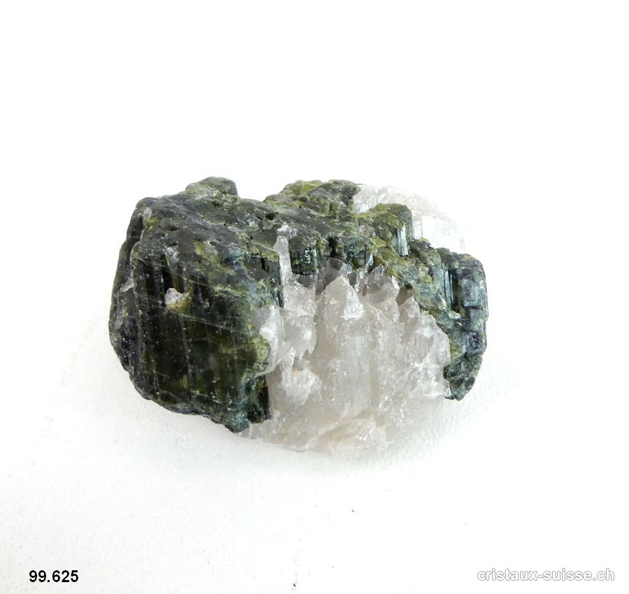 Tourmaline verte cristallisée Quartz. Pièce unique