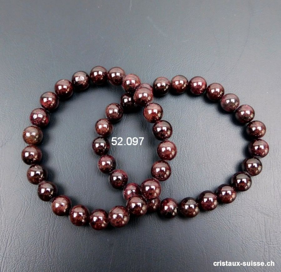 Bracelet Grenat Almandin 8 mm / 17,5 - 18 cm. Taille SM - M