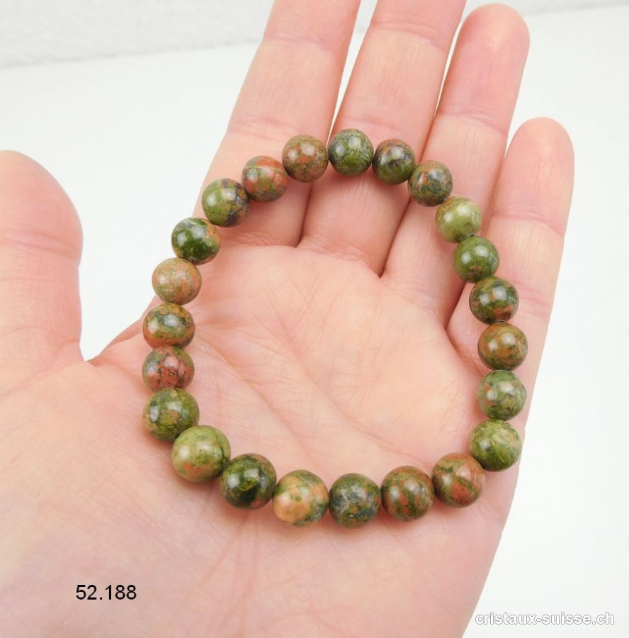 Bracelet Unakite - épidote 8 - 9 mm / 18,5 cm. Taille M