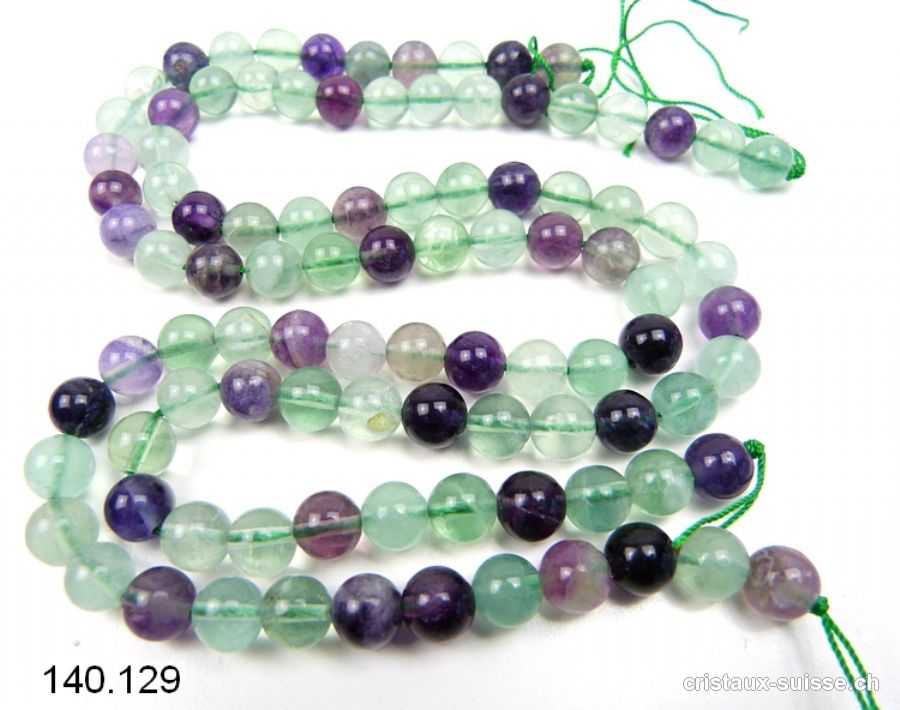 Rang Fluorite verte et violette 8,5 mm / 38 cm, env. 45 boules