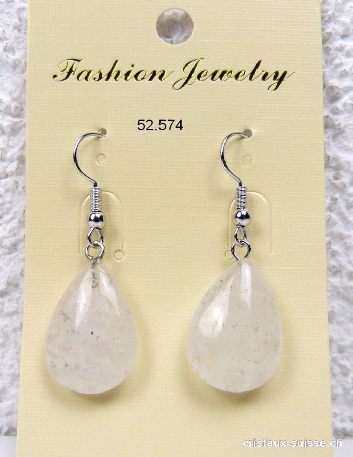 Boucles d'oreilles Goutte Cristal de Roche - Quartz blanc 2 cm. Offre Spéciale