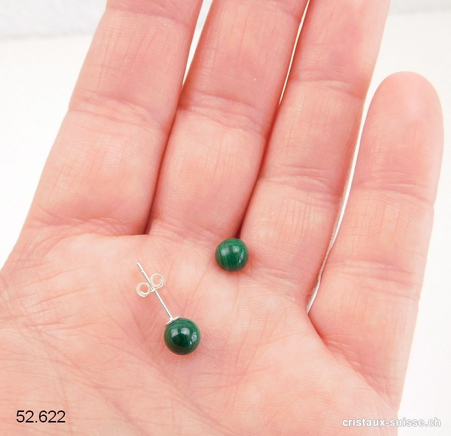 Clous d'oreilles Malachite, boule 6 mm en argent 925