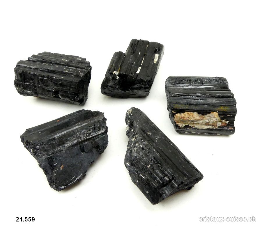 Tourmaline noire cristallisée brute 2,5 à 3,5 cm, 19 à 22 grammes