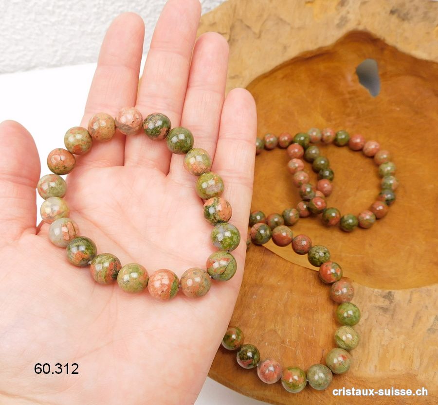 Bracelet Unakite - épidote 10 mm / 18 à 19 cm