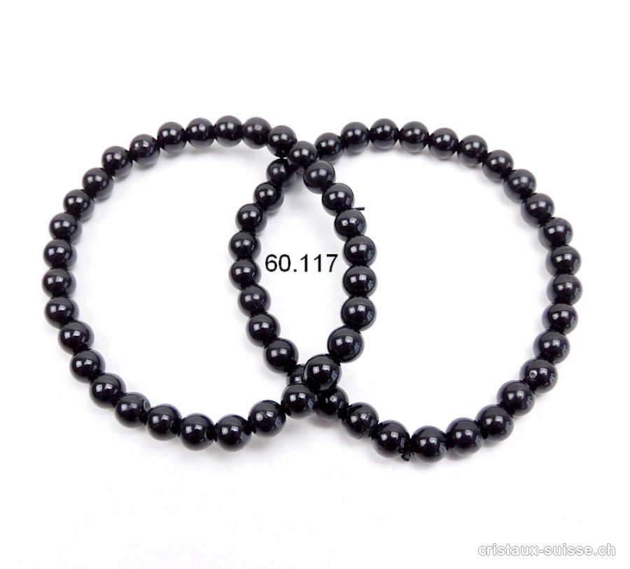 Bracelet Tourmaline noire 6-6,5 mm / 18 cm. Taille SM-M