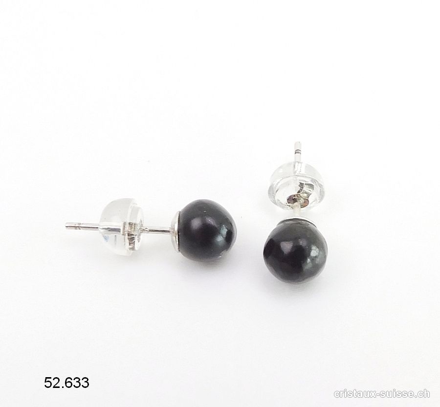 Clous d'oreille Schungite, boule 5 - 6 mm en argent 925 Rhodié. Offre Spéciale