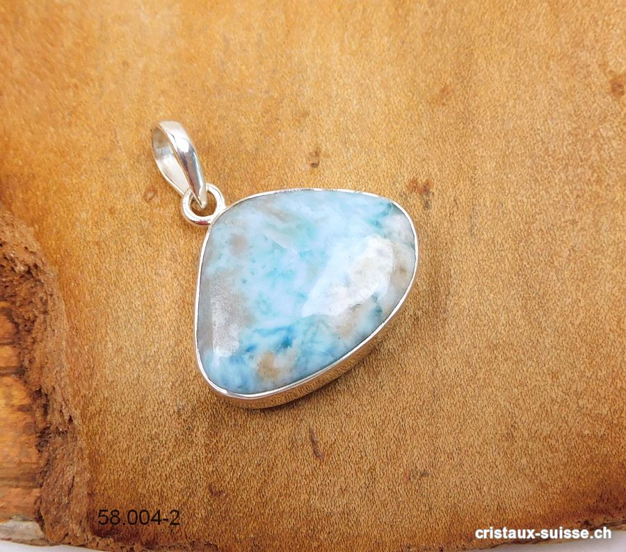 Pendentif Larimar 1,9 x 2,4 cm en argent 925. Pièce unique