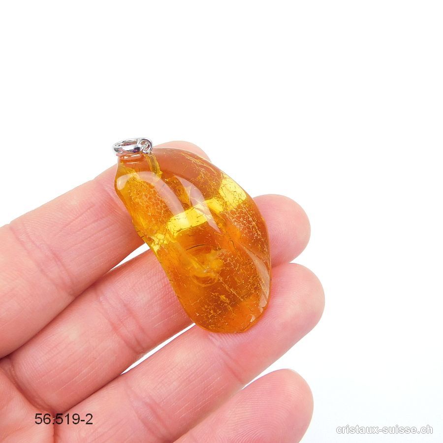 Pendentif Ambre de la Baltique 4 cm, boucle argent 925. Pièce unique