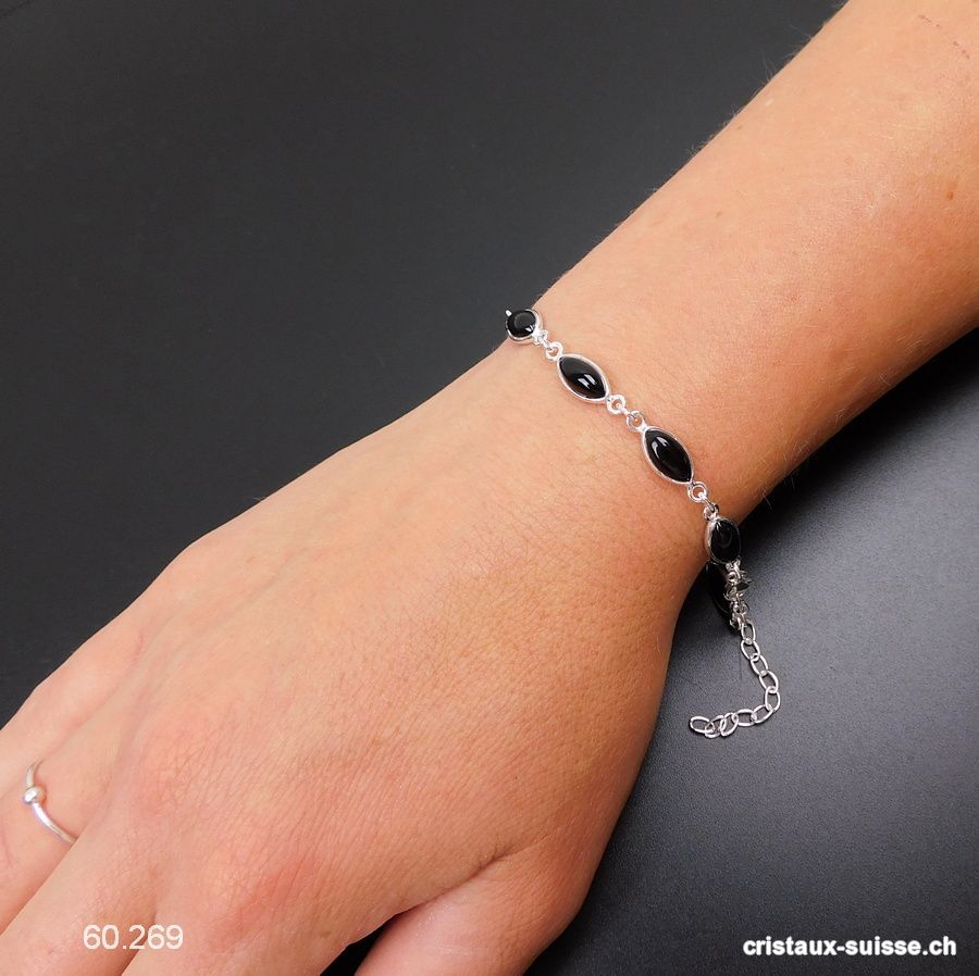 Bracelet Onyx noir en argent 925. Qual. AA