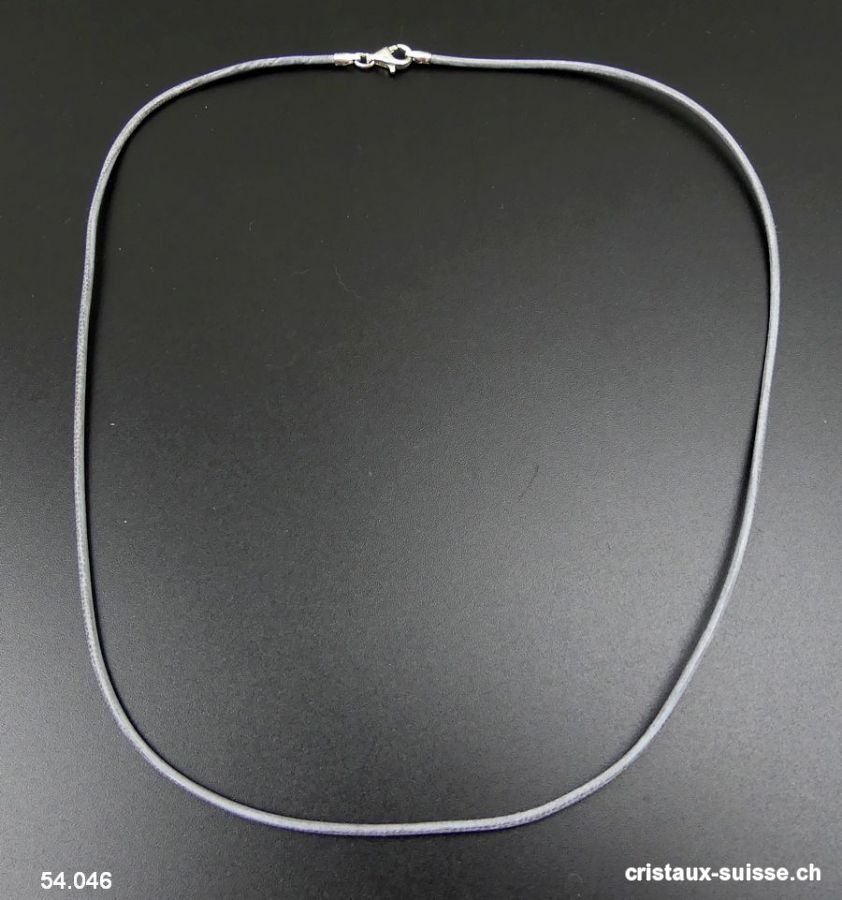 Collier cuir gris / fermoir argent 925. L. 45 cm