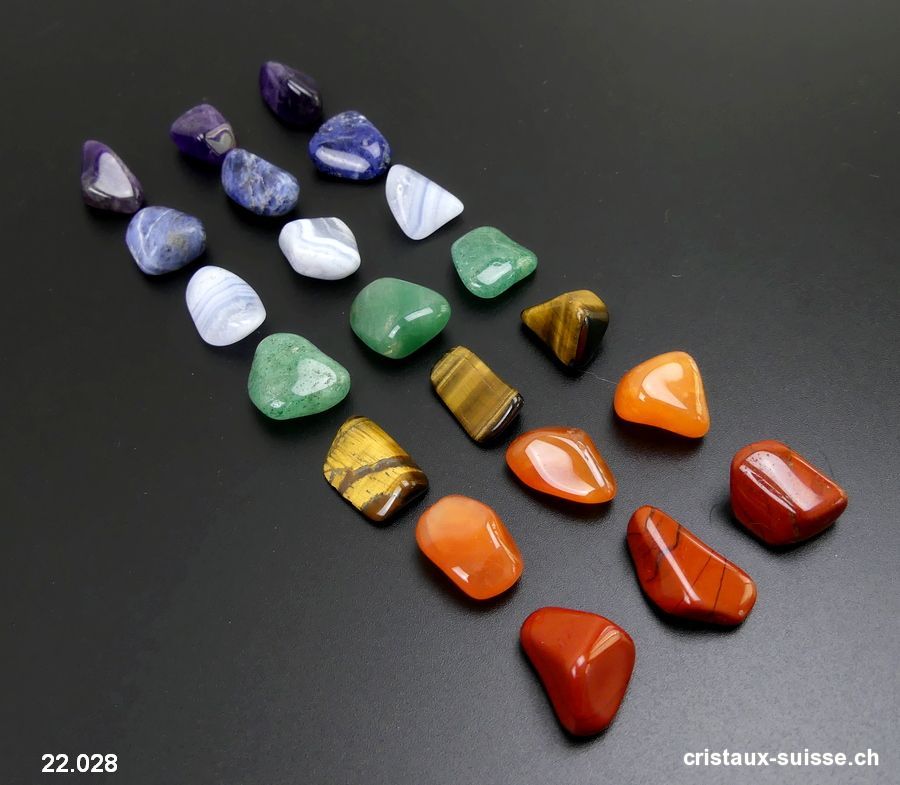 Kit Chakras avec 7 cristaux et plateau en verre Fleur de Vie 9 cm