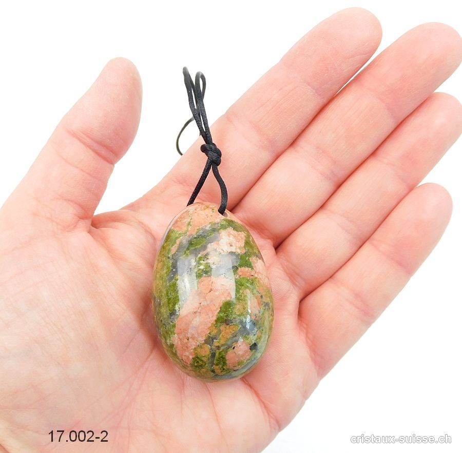 1 Oeuf YONI Unakite - Epidote 4,5 x 3 cm. Taille L, Percé. Pièce unique