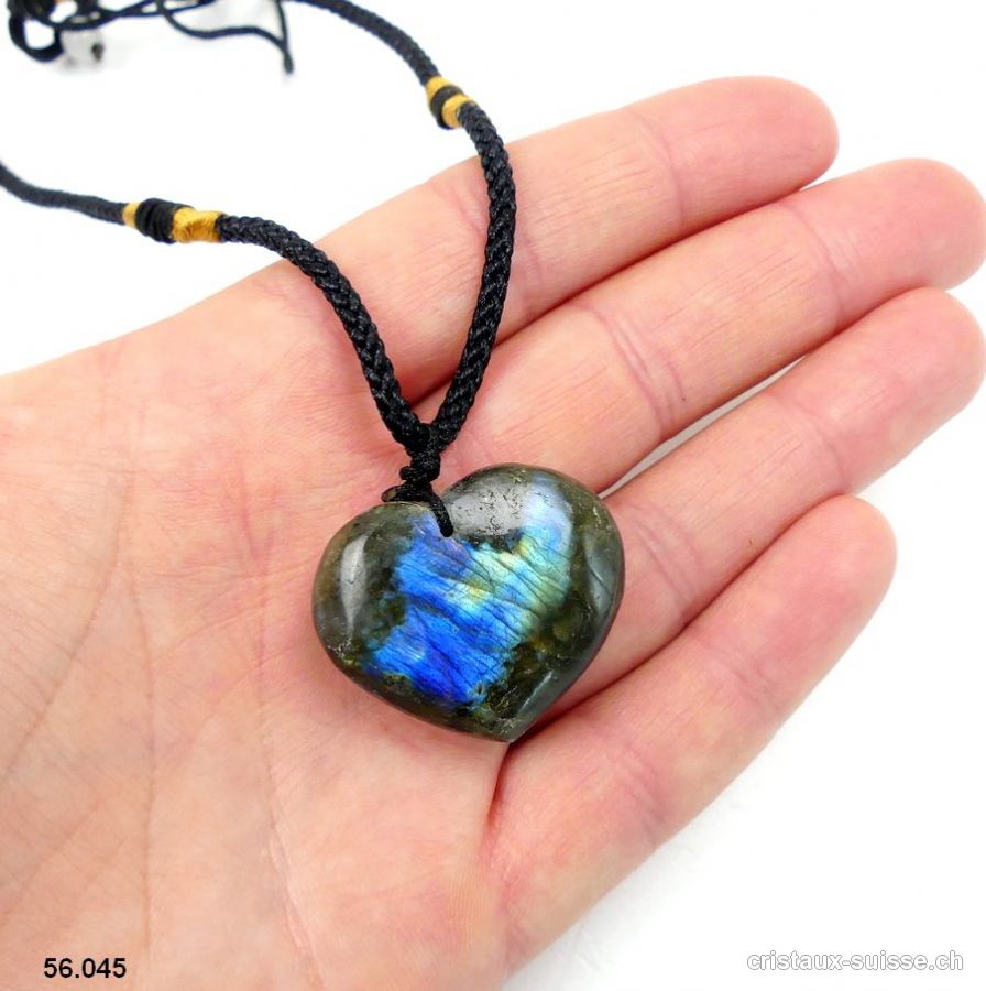 Labradorite coeur percé avec cordon réglable en tissu. Pièce unique