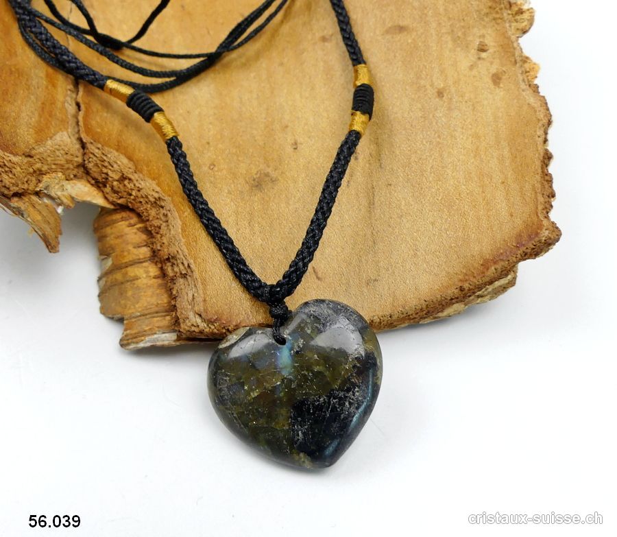 Labradorite coeur percé avec cordon réglable en tissu. Pièce unique