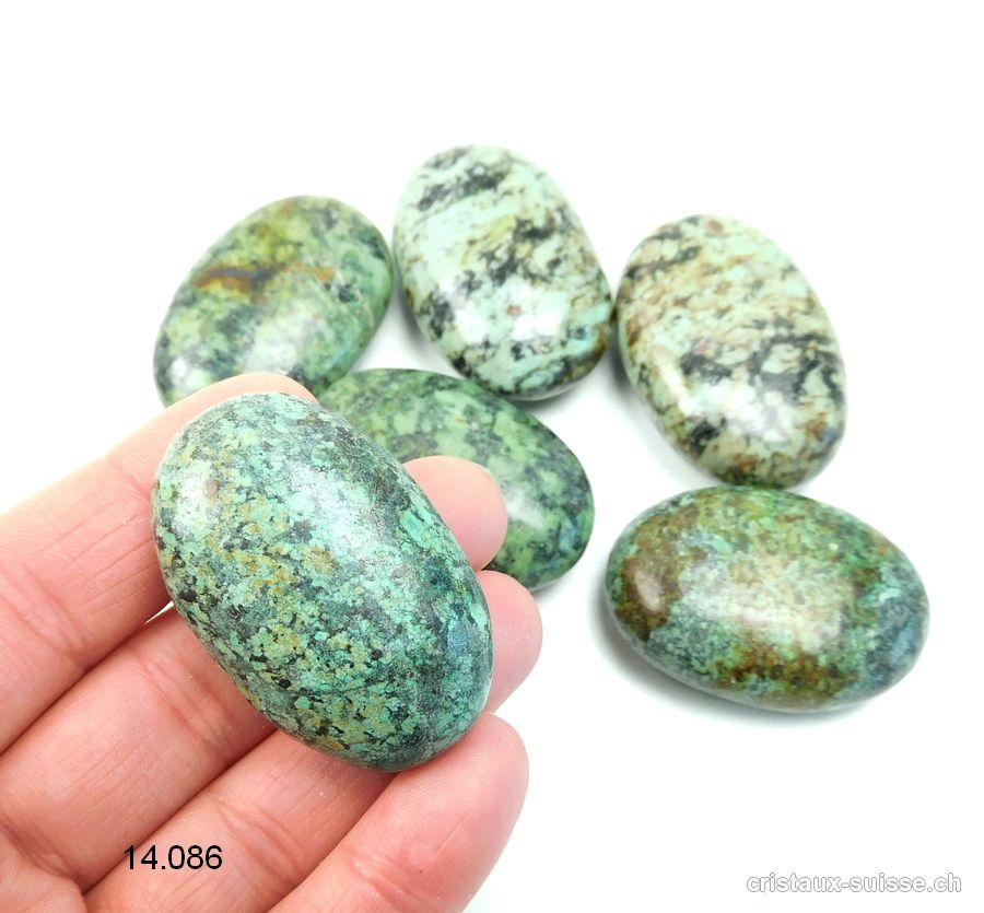 Chrysocolle - Diorite pierre anti-stress arrondie 4,5 x 2,8 - 3 cm. Offre Spéciale