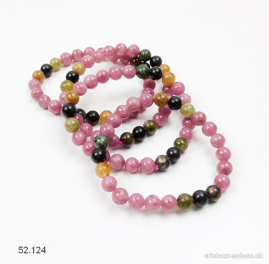 Bracelet Tourmalines toutes couleurs 7-7,5 mm / 17,5-18 cm. Taille SM