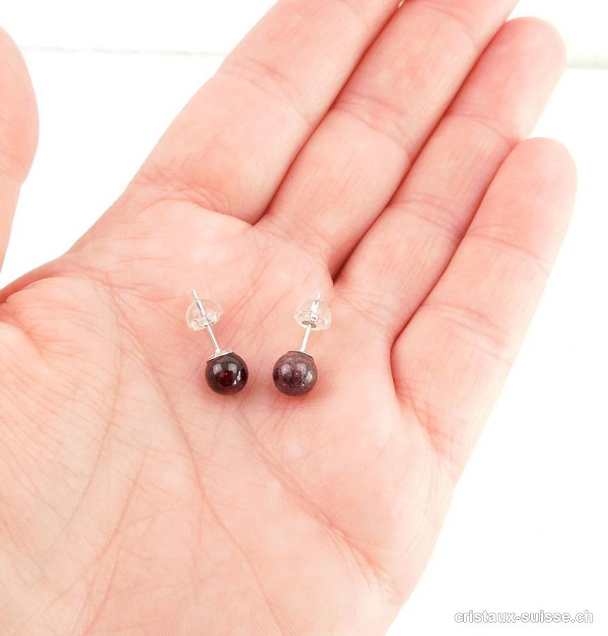 Clous d'oreilles Grenat boule 6 mm en argent 925