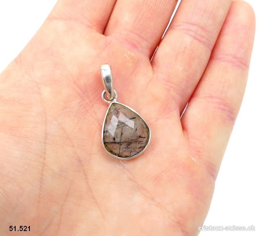 Pendentif Tourmaline - Quartz facetté en argent 925. Pièce unique