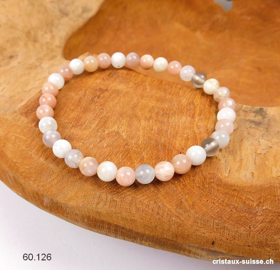 Bracelet Pierre de Lune Mix 5,5 - 6 mm / 18 cm. Taille SM - M