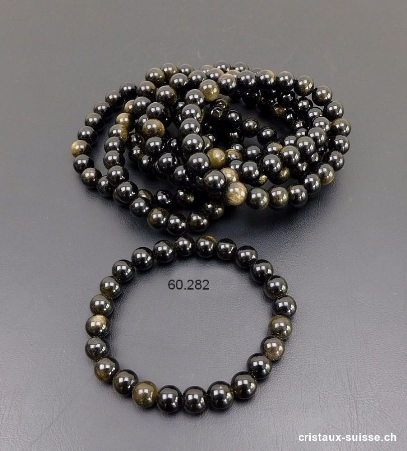 Bracelet Obsidienne dorée 8 mm / 21 cm. Taille L