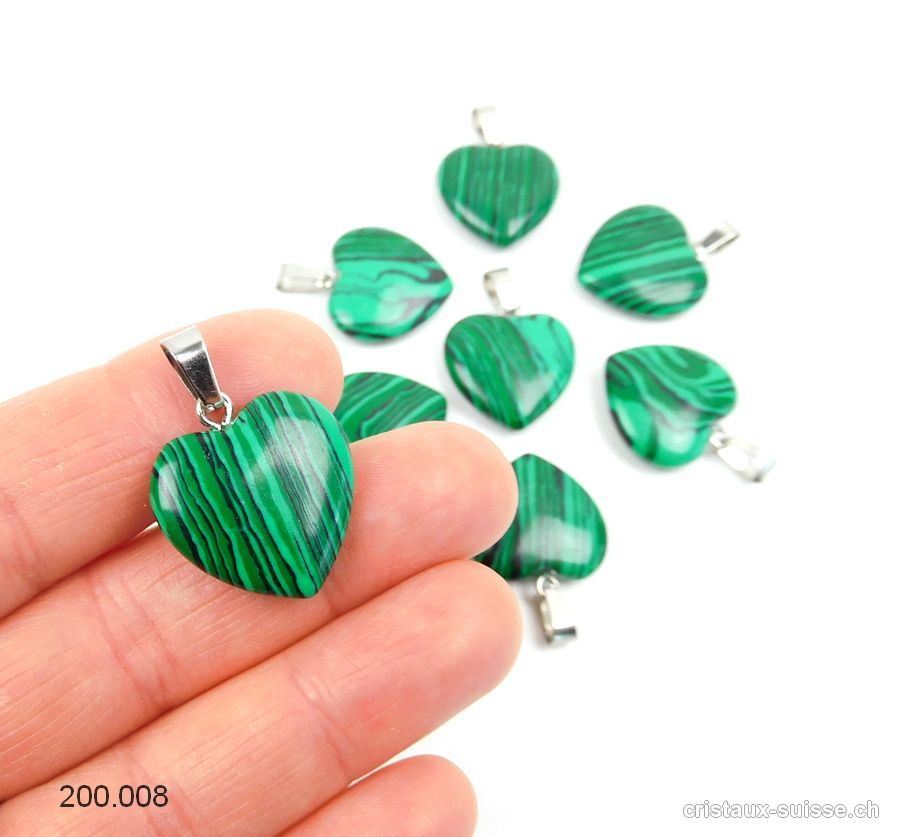 Pendentif Malachite Coeur 2 cm, boucle en métal