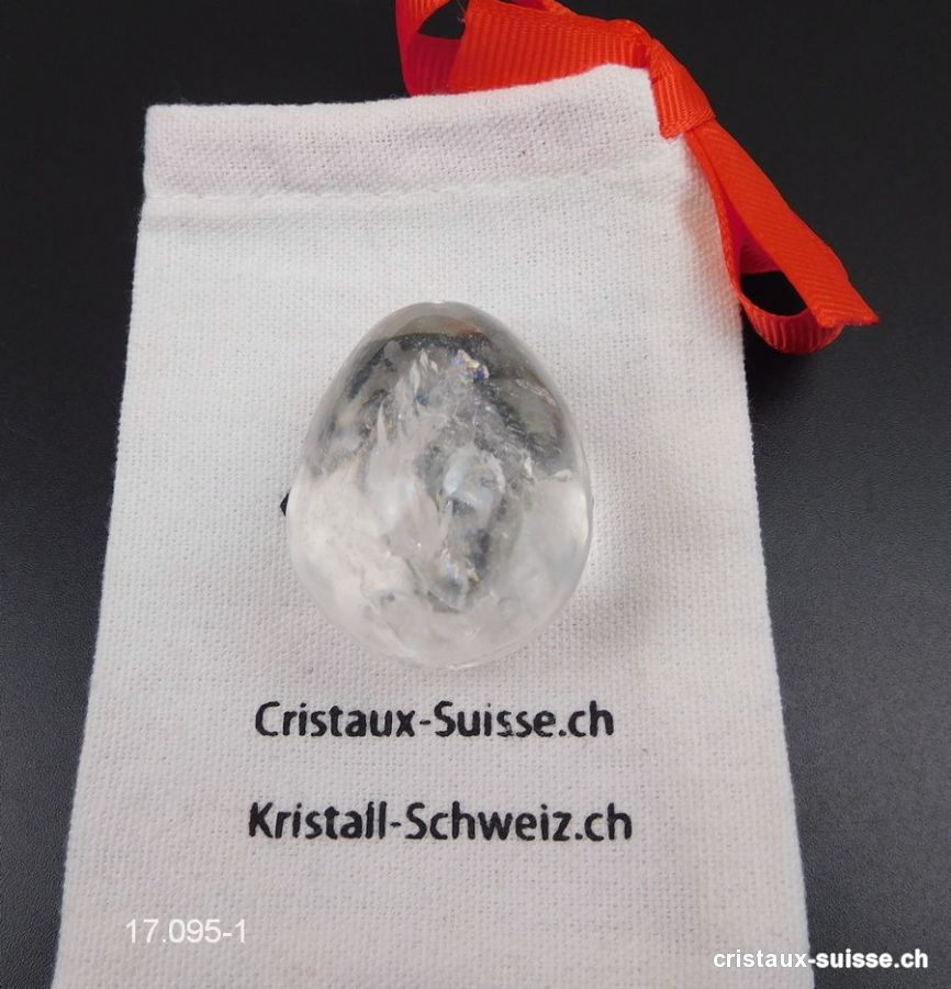 1 Oeuf YONI Cristal de Roche 4 x 3 cm. Taille M. Non Percé. Pièce unique