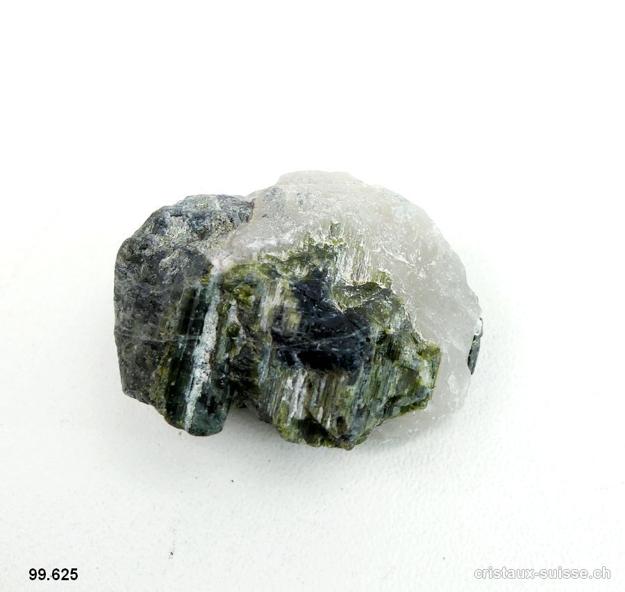 Tourmaline verte cristallisée Quartz. Pièce unique