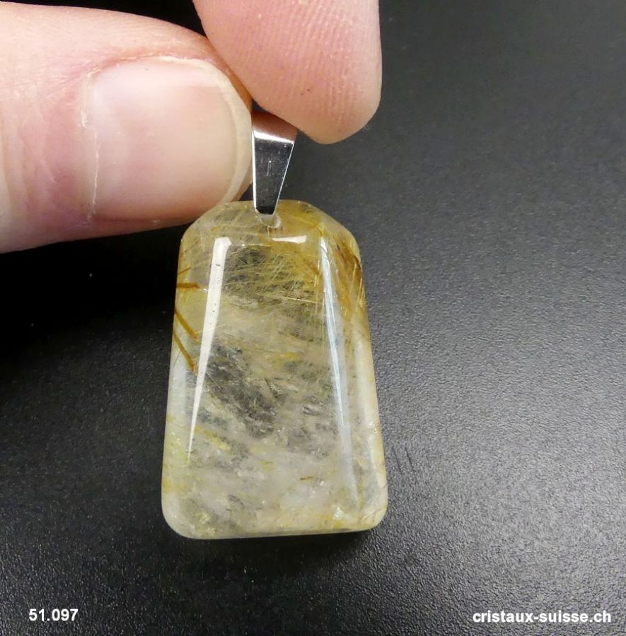 Pendentif Rutile Quartz avec Clip métal. Pièce unique