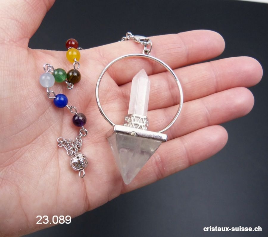 Pendule Cristal de Roche pyramide. Hauteur avec le cercle métallique 6 cm