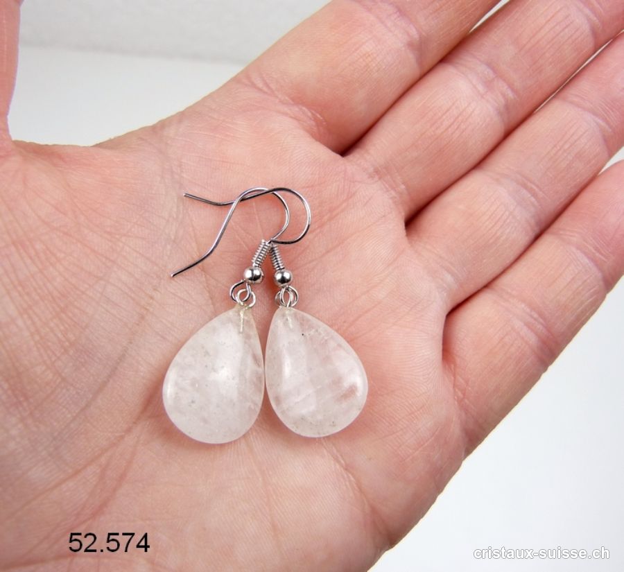 Boucles d'oreilles Goutte Cristal de Roche - Quartz blanc 2 cm. Offre Spéciale