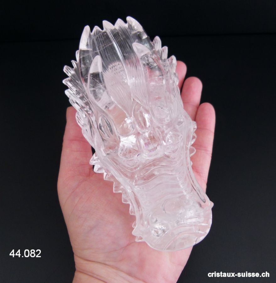 Crâne Cristal de Roche DRAGON 13 cm. Pièce unique 568 grammes. Qualité A