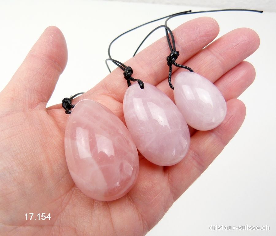 Lot 3 Oeufs YONI Quartz rose, Percés. Offre Spéciale