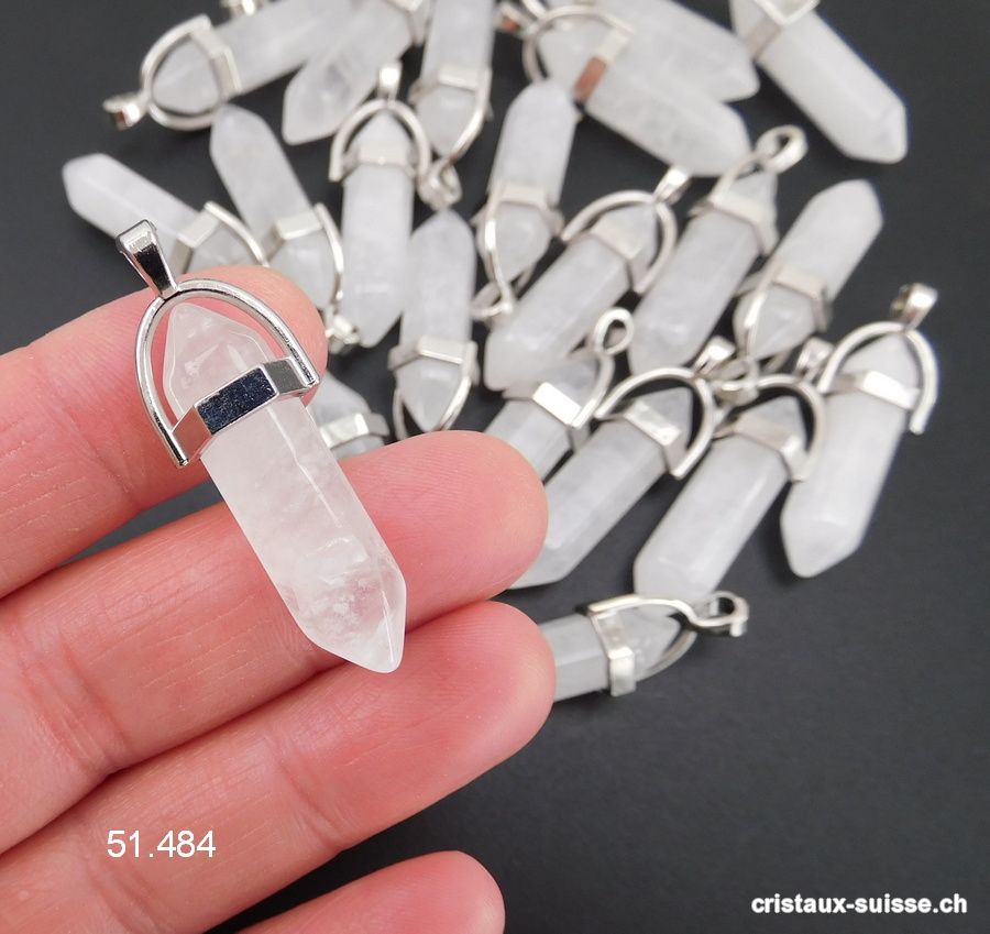 Pendentif Cristal de Roche Pointe biterminée en métal. OFFRE SPECIALE