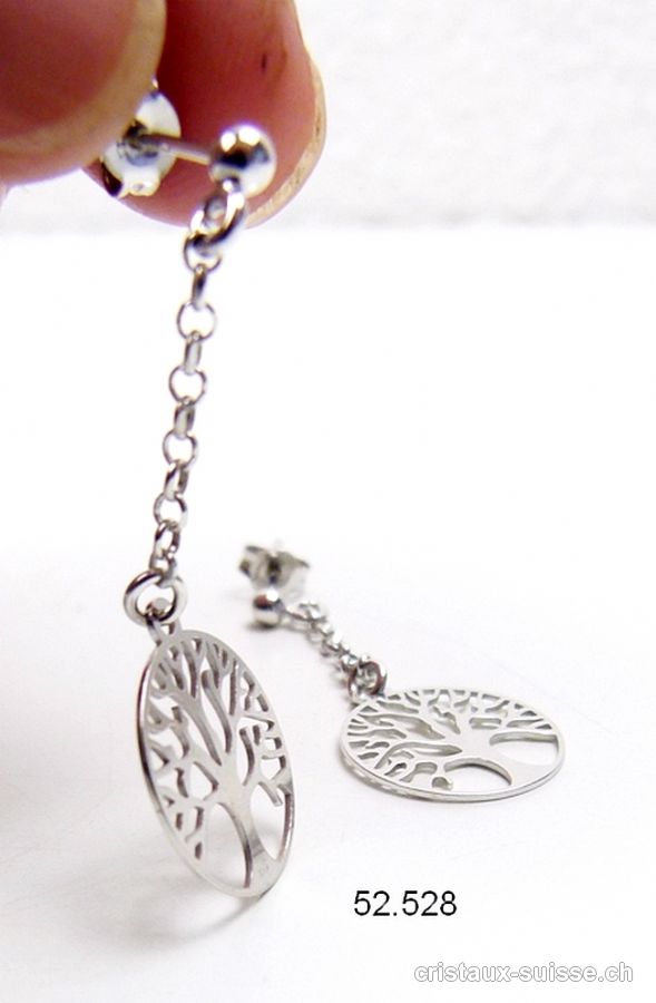 Boucles d'oreilles Arbre de Vie en argent 925 rhodié, Paire